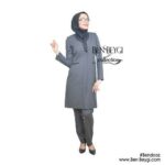 مانتو شلوار اداری ذغالی یقه گرد بانتو دوزی پارچه فاستونی