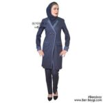 مانتو و شلوار اداری آبی سرمه ای دو دکمه مچ دار پارچه بزیاق کد 33586