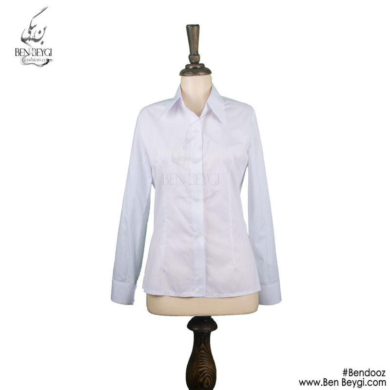 شومیز زنانه پارچه کرپ مدل کرواتی دورنگ رنگ سفید کد 15495