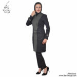 مانتو شلوار اداری ذغالی حوله ای سرآستین پاگون دار پارچه بزیاق کد 15428