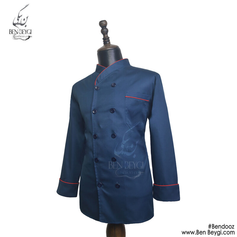پیراهن آشپزی پارچه کجراه بلند دو ردیف دکمه سرمه ای کد 16266