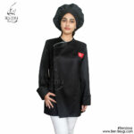 پیراهن آشپزی پارچه کجراه زنانه طرح ترکیه آستین بلند مغزی دوزی مشکی سفید کد 19321