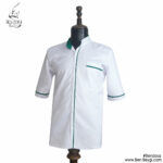 پیراهن آشپزی پارچه کجراه ساده یک ردیف دکمه رنگ سفید و سبز کد 21143