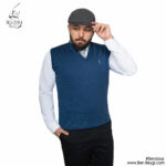 ژیله بافت یقه هفت مردانه رنگ آبی نفتی آستین حلقه ای کد MA-21682