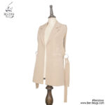 سارافون زنانه جلو باز یقه انگلیسی رنگ کرم پارچه کرپ قد 80 کد 21730