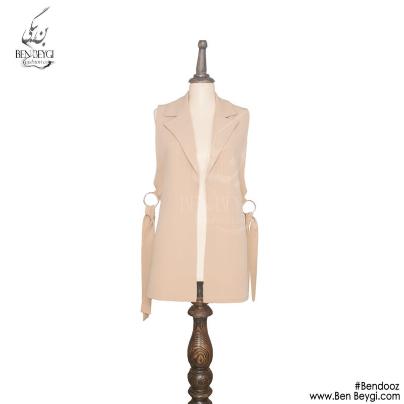 سارافون زنانه جلو باز یقه انگلیسی رنگ کرم پارچه کرپ قد 80 کد 21730