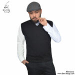 ژیله بافت یقه هفت مردانه رنگ مشکی آستین حلقه ای کد MA-22162