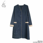 مانتو شلوار اداری سرمه ای یقه هفت مغزی دوزی خرج کار کرم قد 100 پارچه بزیاق کد 22030