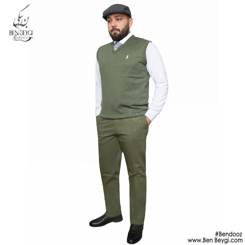 ژیله بافت یقه هفت مردانه رنگ سبز آستین حلقه ای کد MA-22164