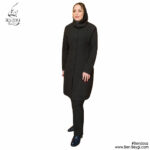 مانتو شلوار اداری سرمه ای مغزی دوزی دوبرش مدل یقه گرد پارچه بزیاق