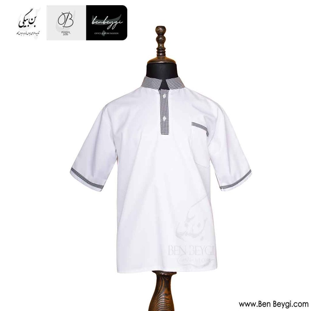 پیراهن آشپزی زنانه دو دکمه یقه با پارچه مکمل طرح دار رنگ سفید کد 26750 (1)