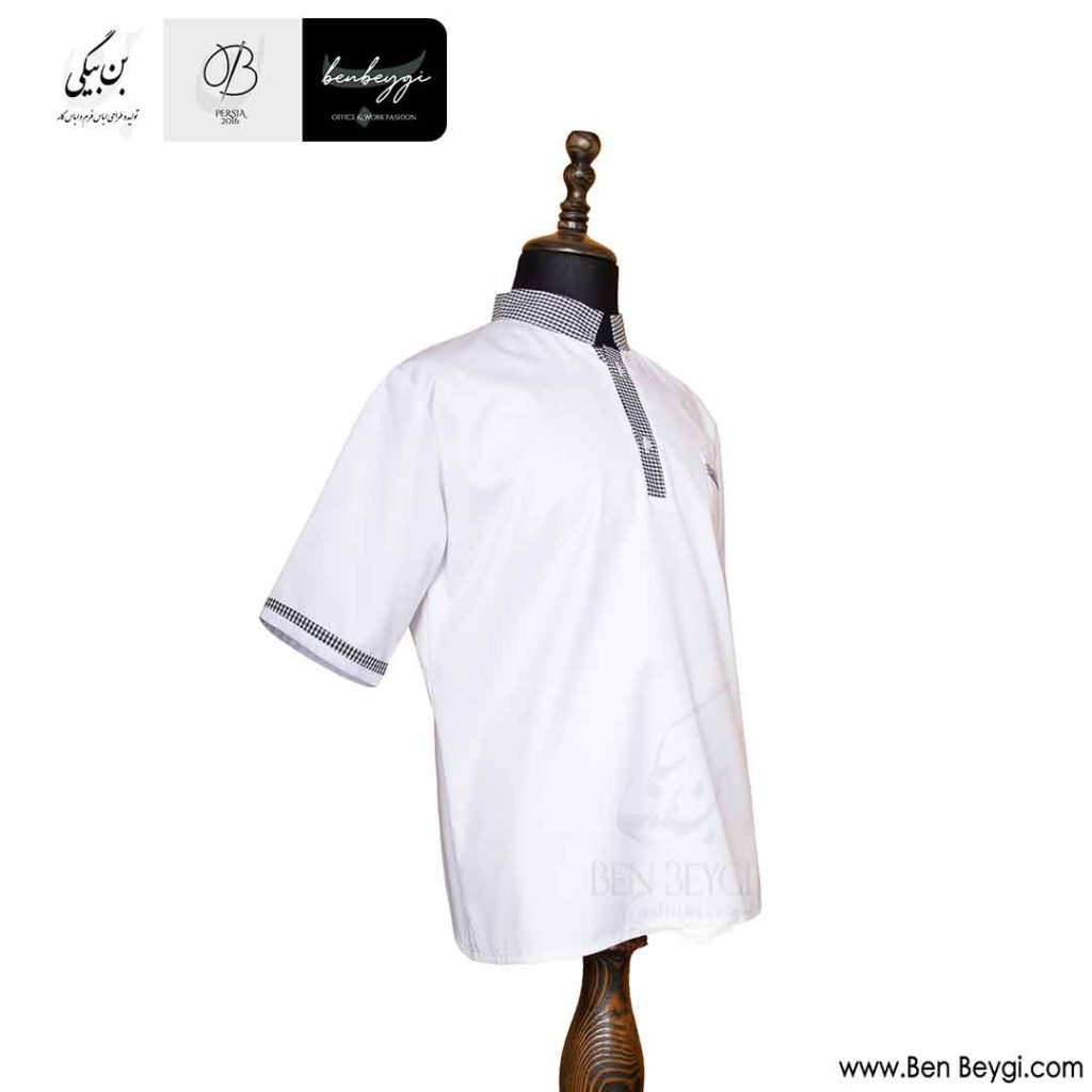 پیراهن آشپزی زنانه دو دکمه یقه با پارچه مکمل طرح دار رنگ سفید کد 26750 (2)