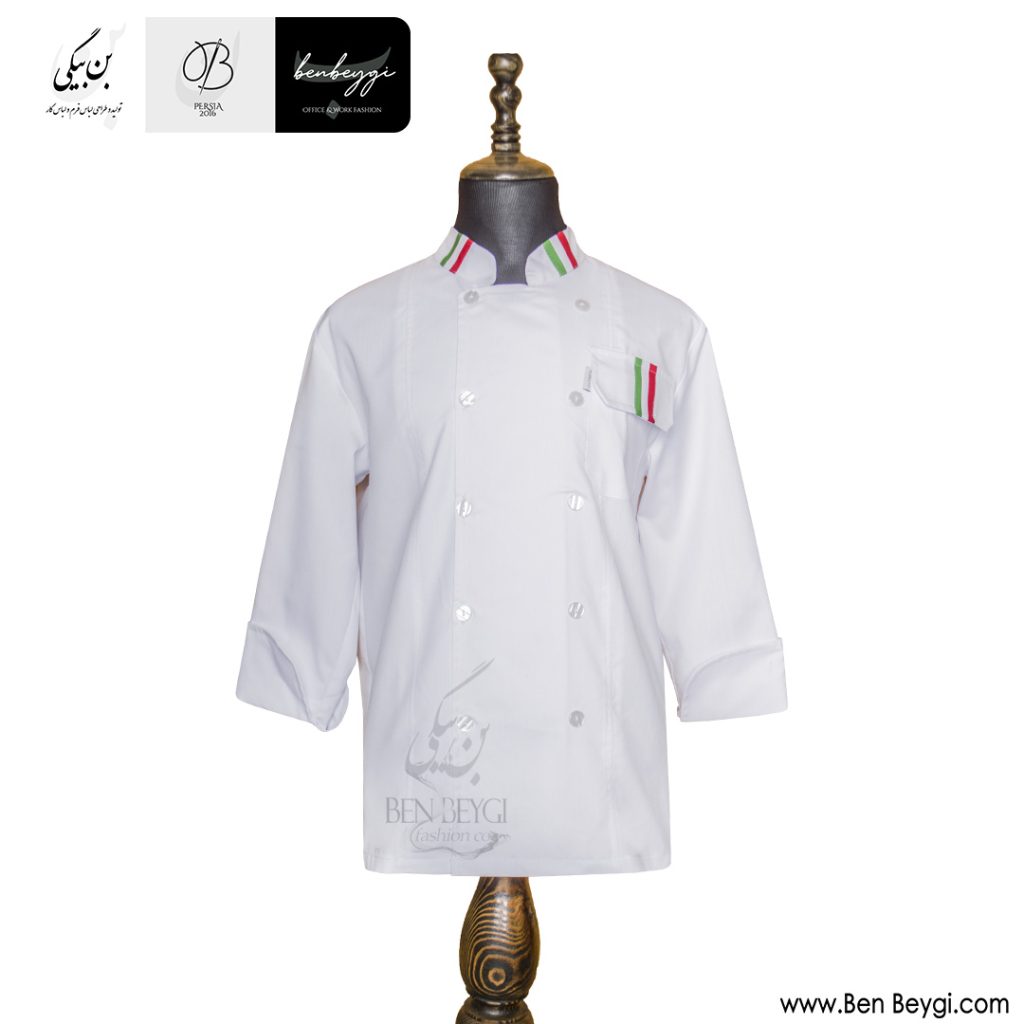 پیراهن آشپزی دو ردیف دکمه روهمگرد دار یقه طرح ایتالیا رنگ سفید کد 28660 (1)