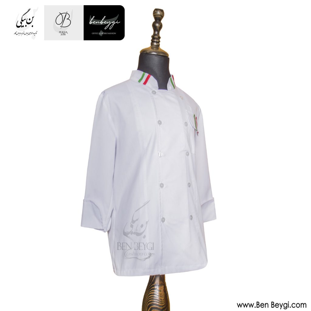 پیراهن آشپزی دو ردیف دکمه روهمگرد دار یقه طرح ایتالیا رنگ سفید کد 28660 (2)