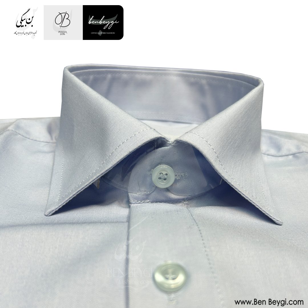 پیراهن مردانه از یقه رنگ آبی روشن پارچه تترون (1)