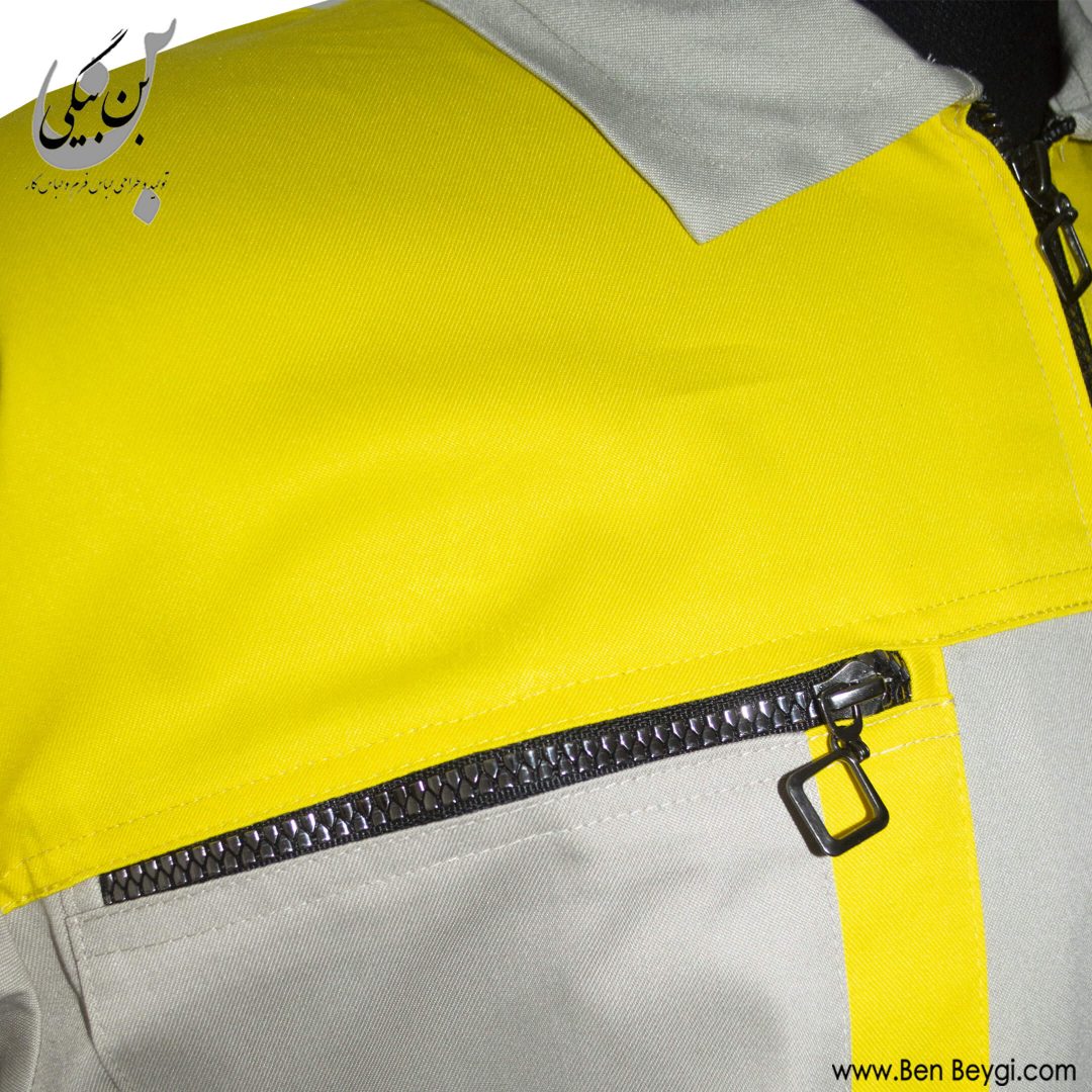 کاپشن شلوار کار مردانه پارچه ترگال زیپ دار دو جیب یقه مردانه رنگ کرم و زرد کد 33419 (3)