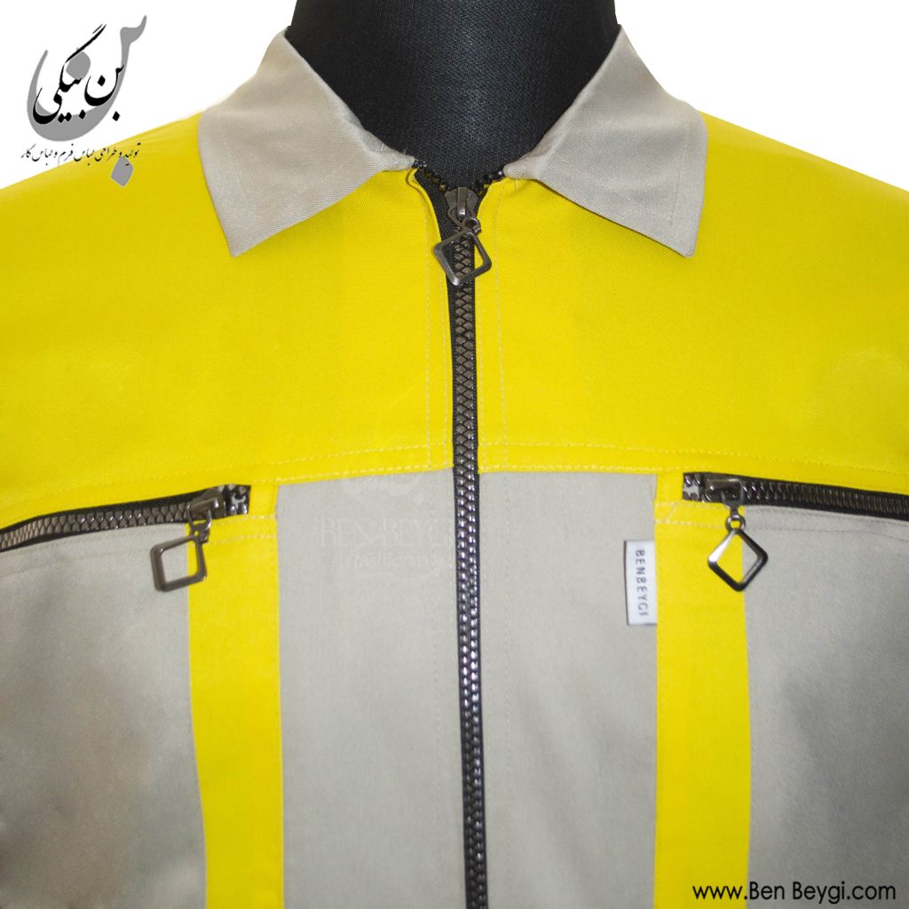 کاپشن شلوار کار مردانه پارچه ترگال زیپ دار دو جیب یقه مردانه رنگ کرم و زرد کد 33419 (4)
