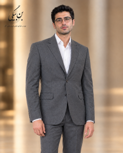 کت و شلوار اداری مردانه کرپ ملانژ طوسی کد CR42014